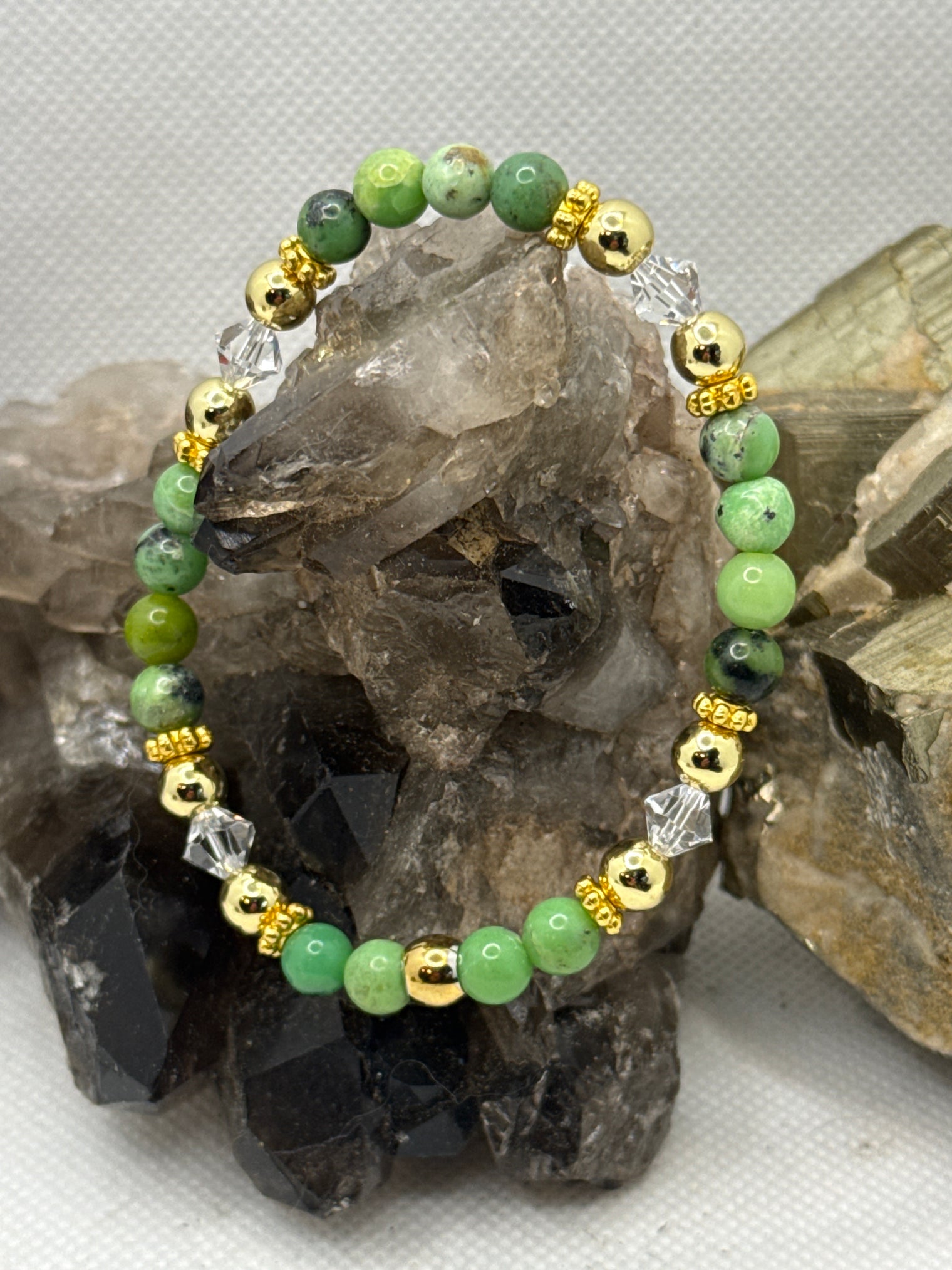 Chrysoprase Stretchy Bracelet with Swarovski Crystals