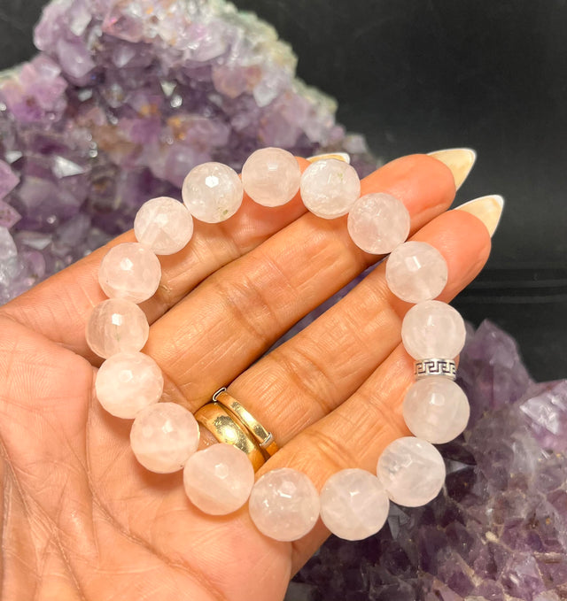 Rose Quartz 12mm Faceted Stretchy Bracelet