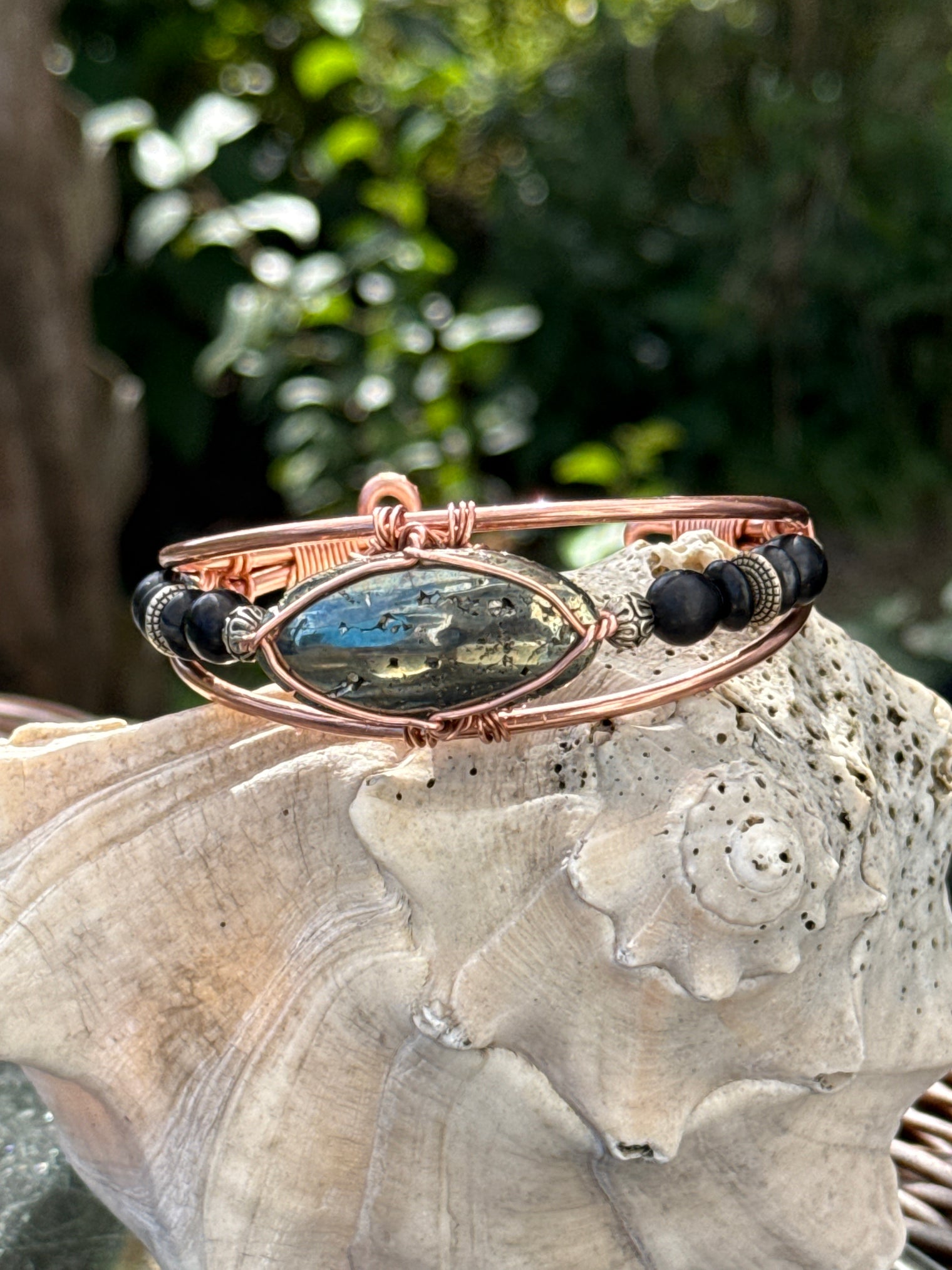 Pyrite shungite copper wire wrapped bracelet melanin trinity of affinity
