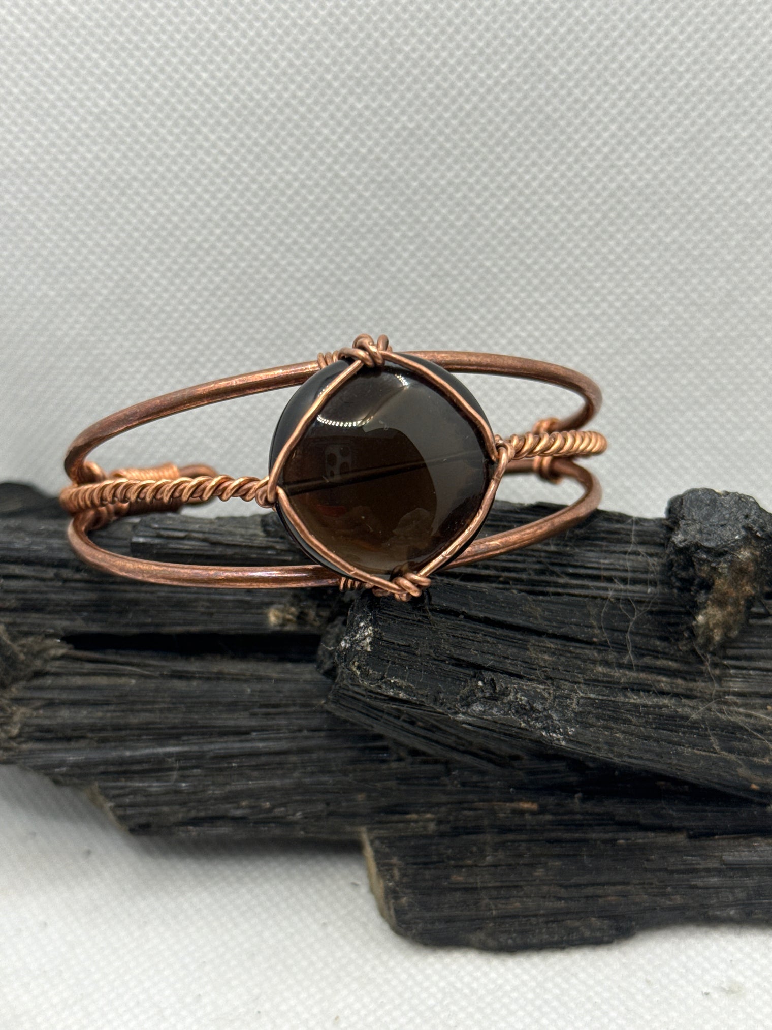 Smoky Quartz Crystal Copper Bracelet Wire Wrapped Handmade