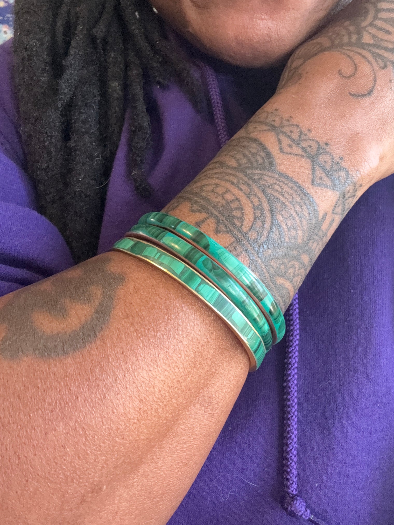 Malachite Bracelet Bangle Copper Inlaid from Zambia
