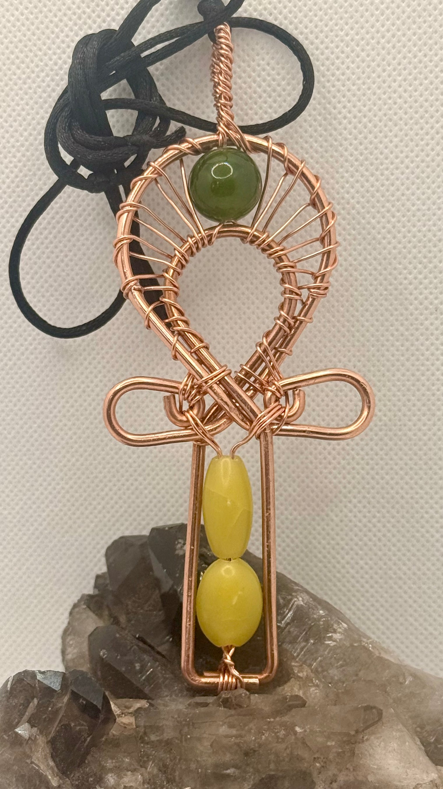 “New” Jade Copper Ankh Wirewrapped Wearable Pendant