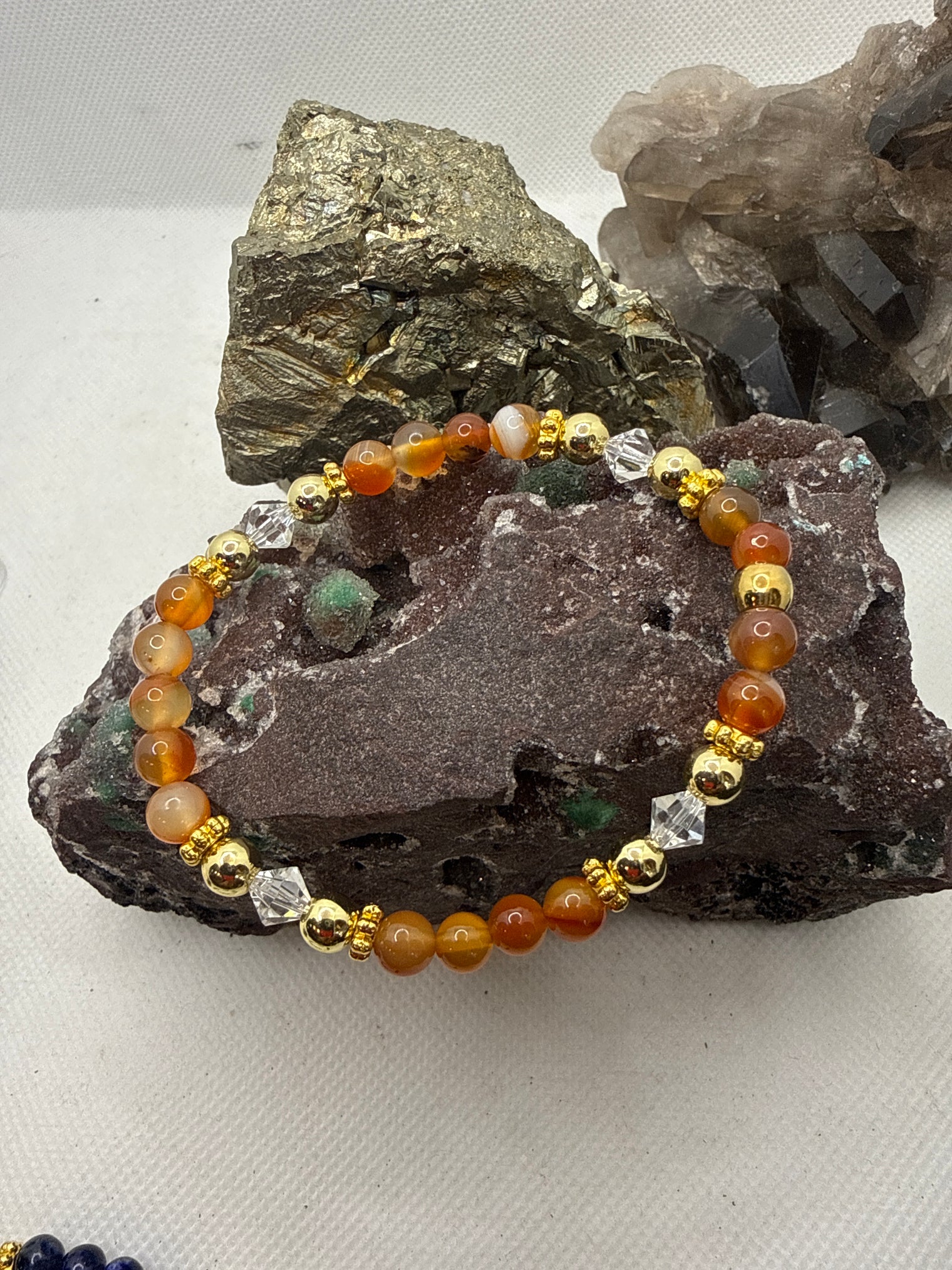Carnelian Stretchy Bracelet with Swarovski Crystals