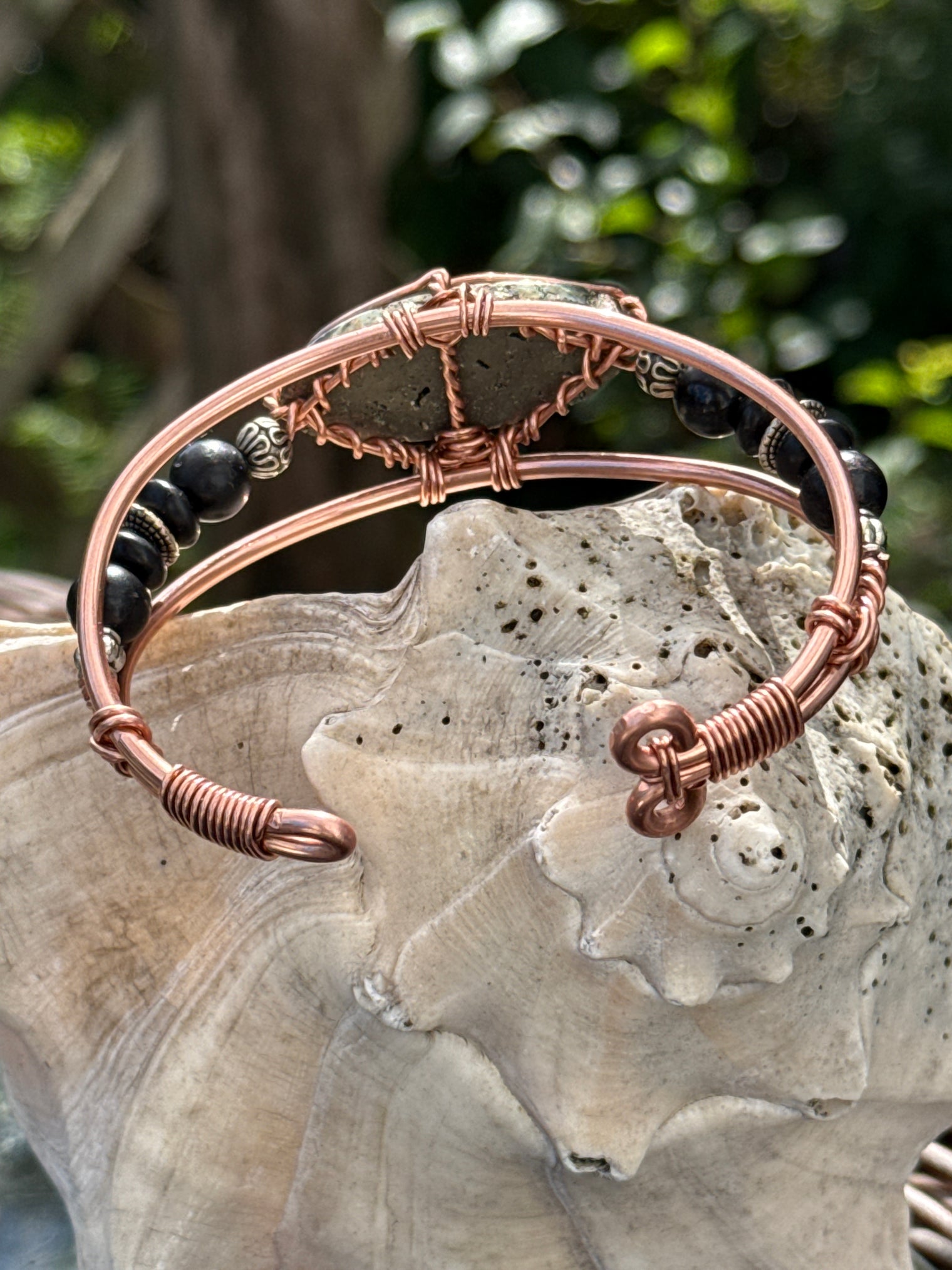 Pyrite shungite copper wire wrapped bracelet melanin trinity of affinity