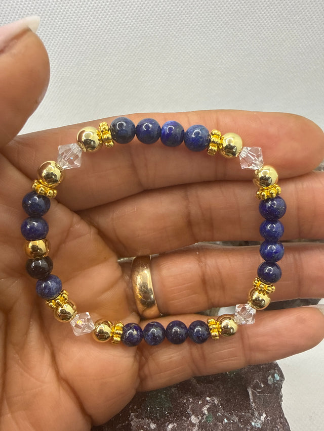 Lapis Lazuli Stretchy Bracelet with Swarovski Crystals