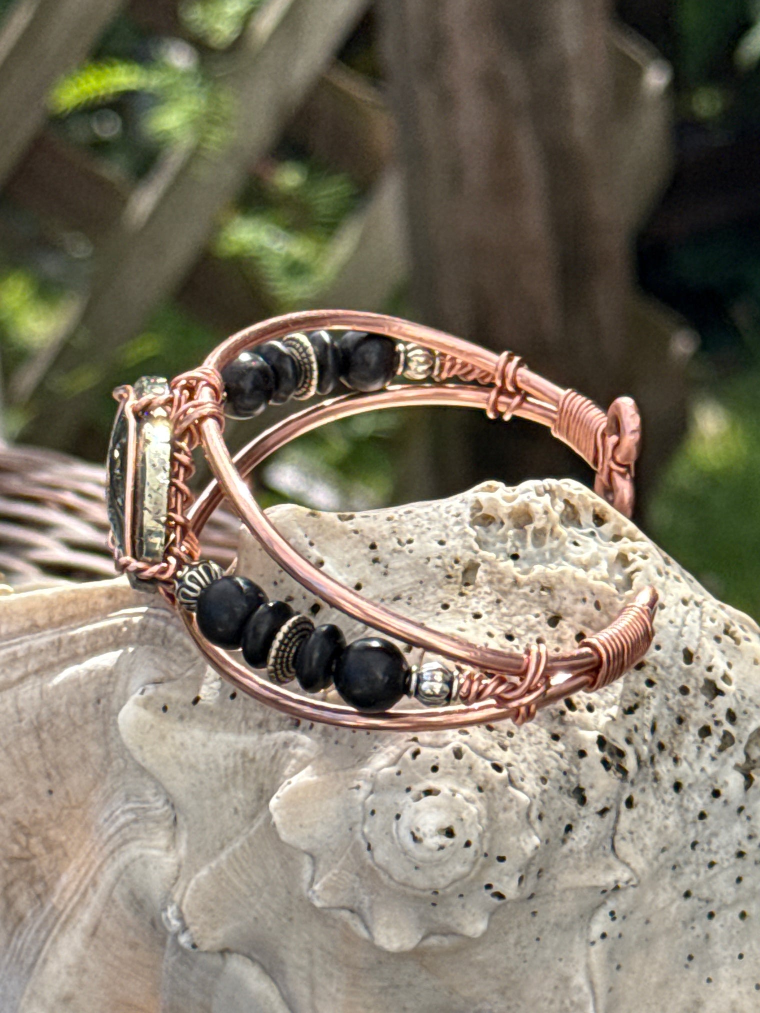 Pyrite shungite copper wire wrapped bracelet melanin trinity of affinity
