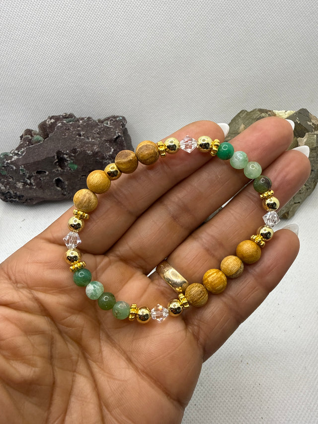 Chrysoprase and Palo Santo Stretchy Bracelet with Swarovski Crystals