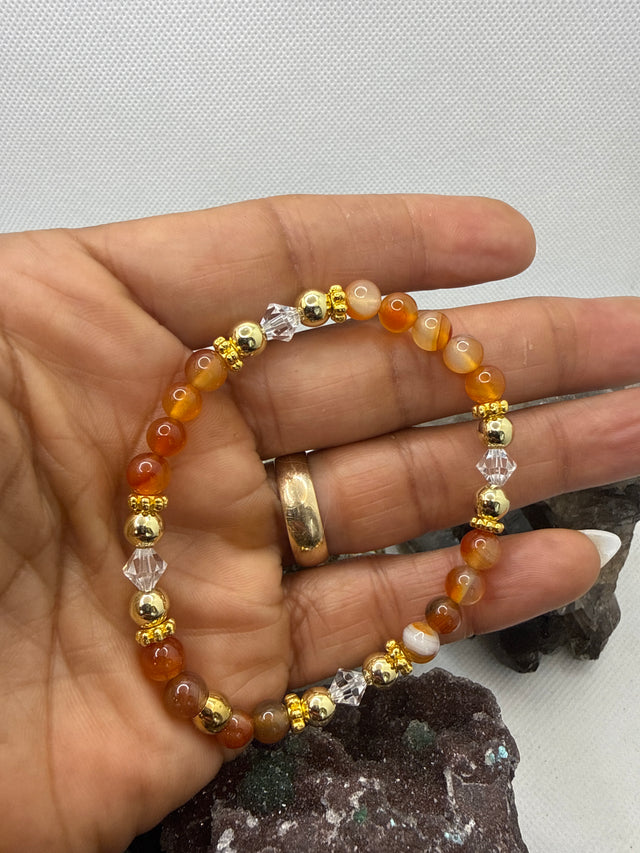 Carnelian Stretchy Bracelet with Swarovski Crystals
