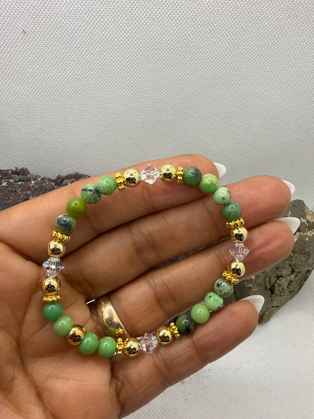Chrysoprase Stretchy Bracelet with Swarovski Crystals