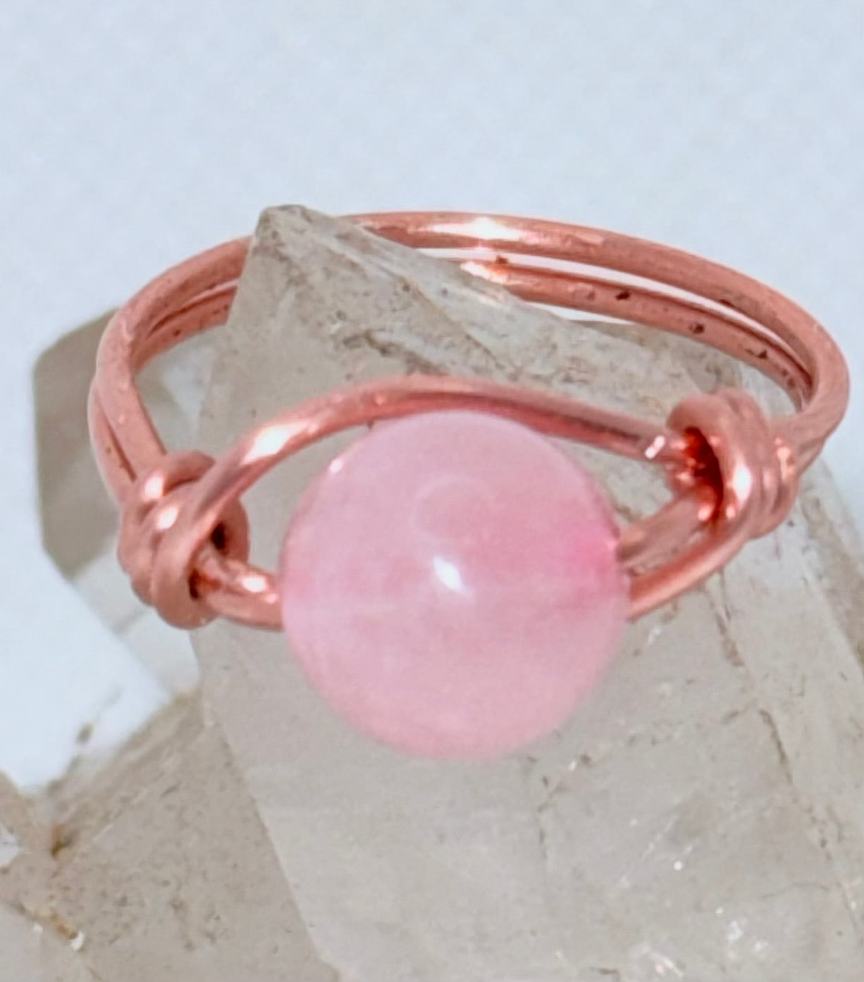 Rose Quartz Copper Bead Ring