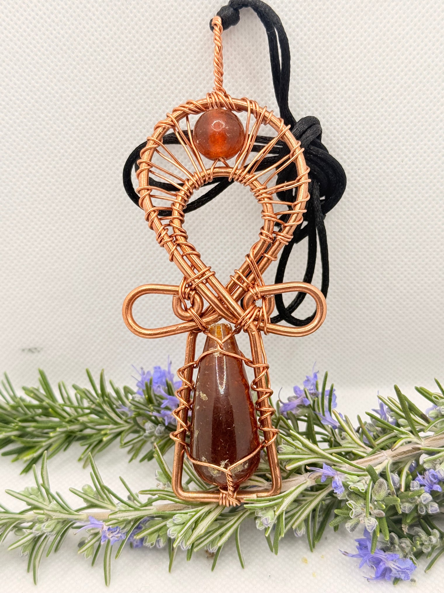 Copal Copper Egyptian Kemetic Coptic Cross Ankh Wirewrapped Wearable Pendant Necklace