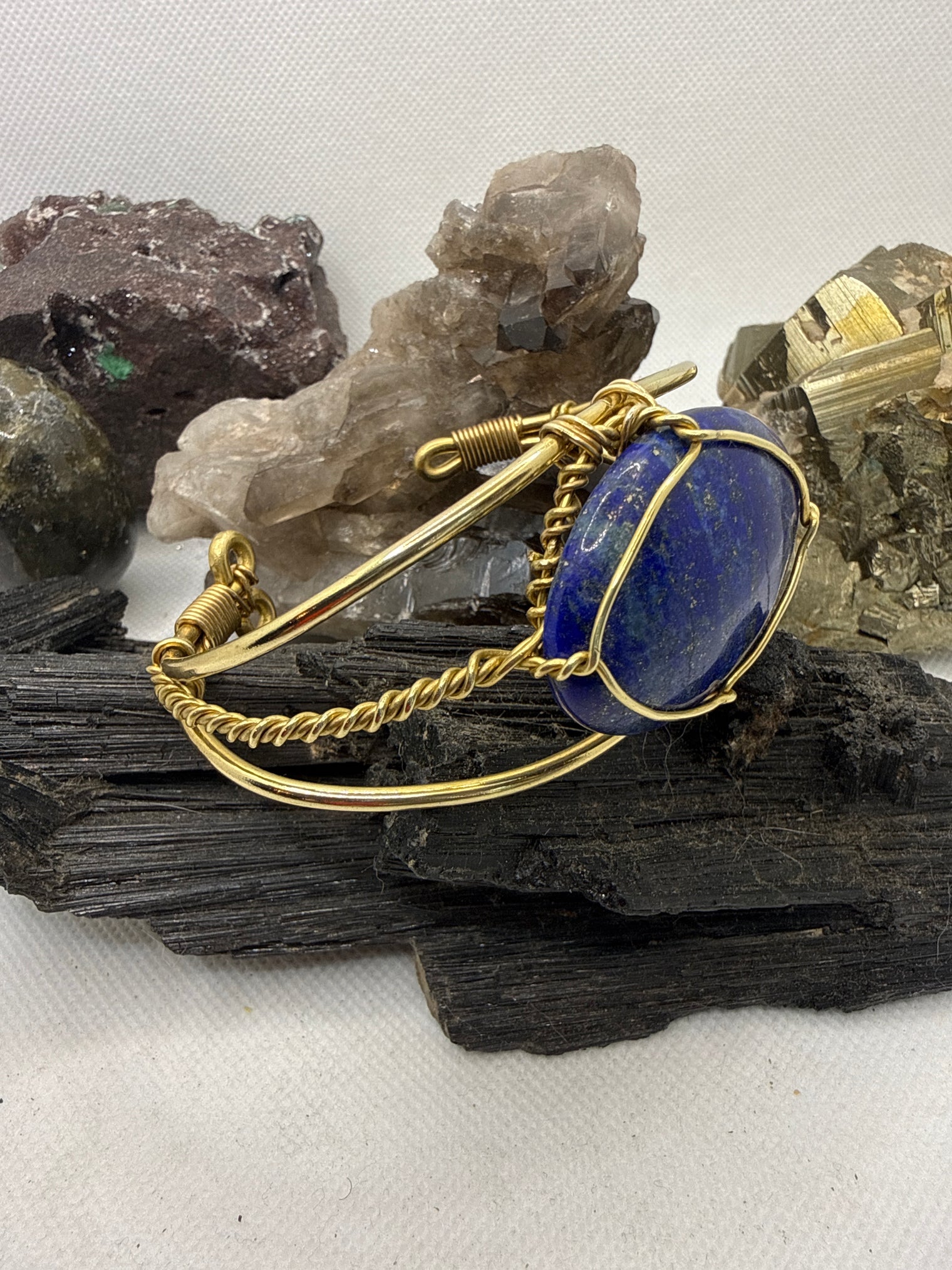Lapis Lazuli Wirewrapped Brass Bracelet Crystal