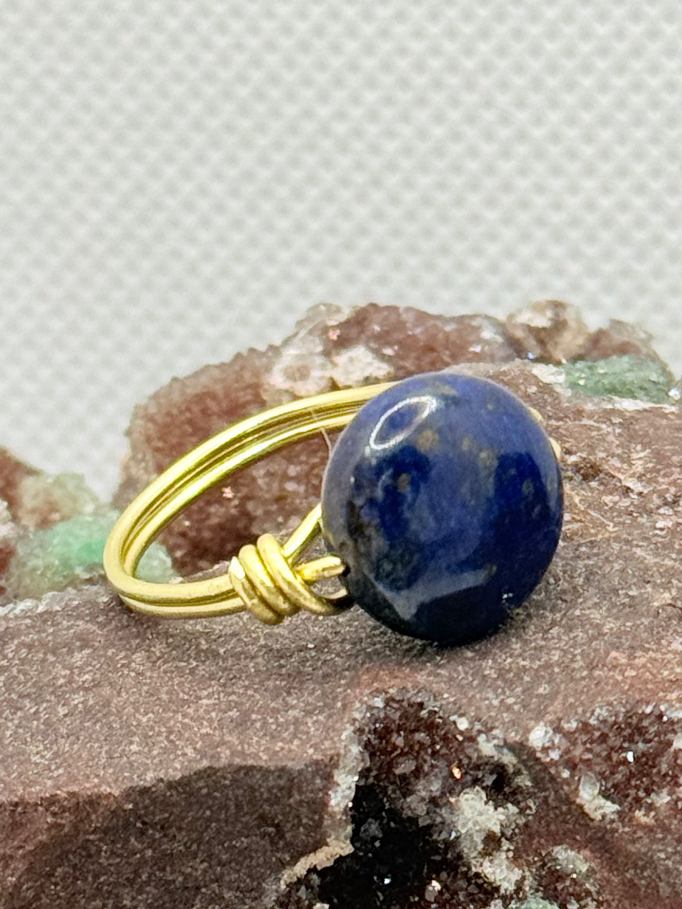 Lapis Lazuli “Coin” Brass Bead Ring