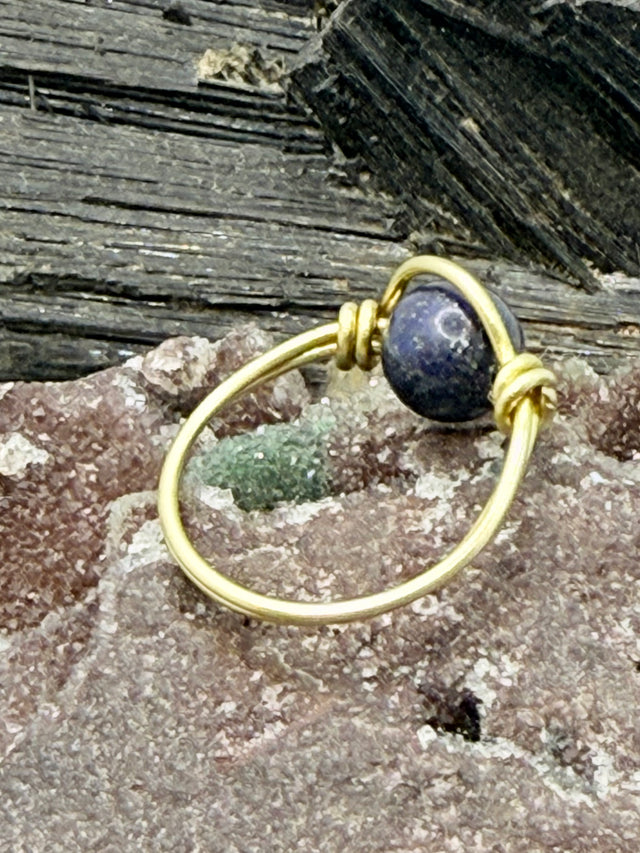 Lapis Lazuli Brass Bead Ring