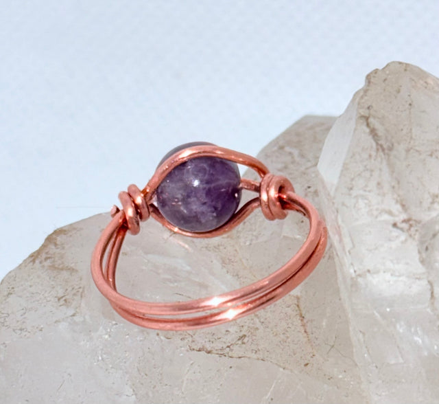 Amethyst Copper Bead Ring