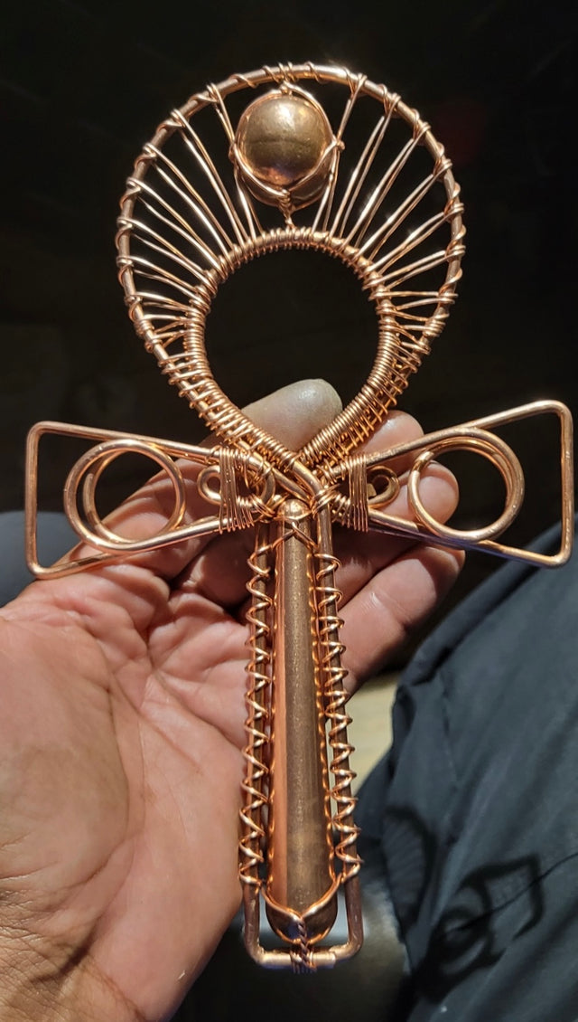 Copper Sphere and Wand Healing Ankh