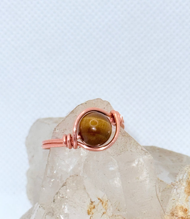 Tigers Eye Copper Bead Ring