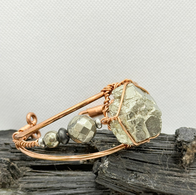Pyrite Cluster with Shungite Copper Wirewrapped Bracelet