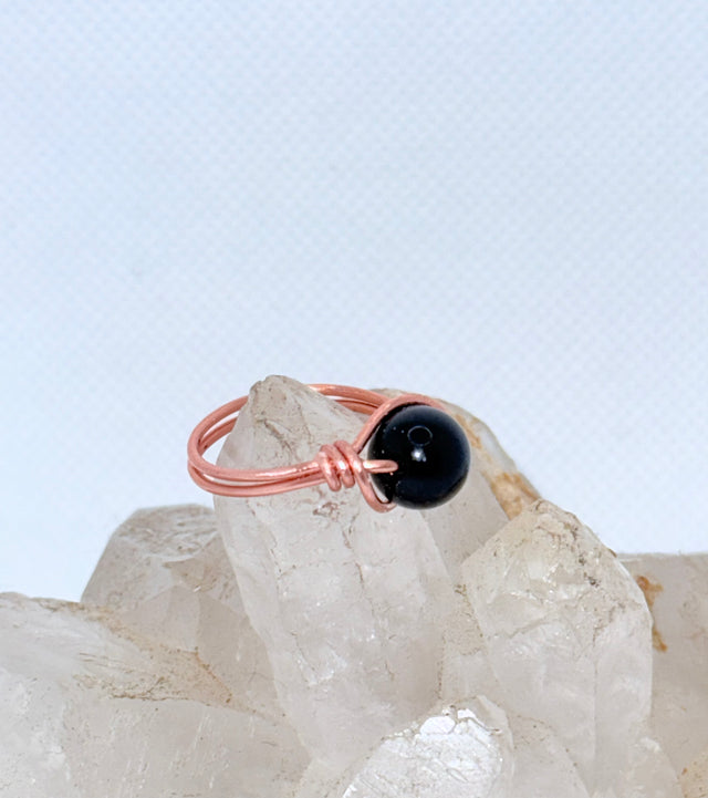 Black Tourmaline Copper Bead Ring