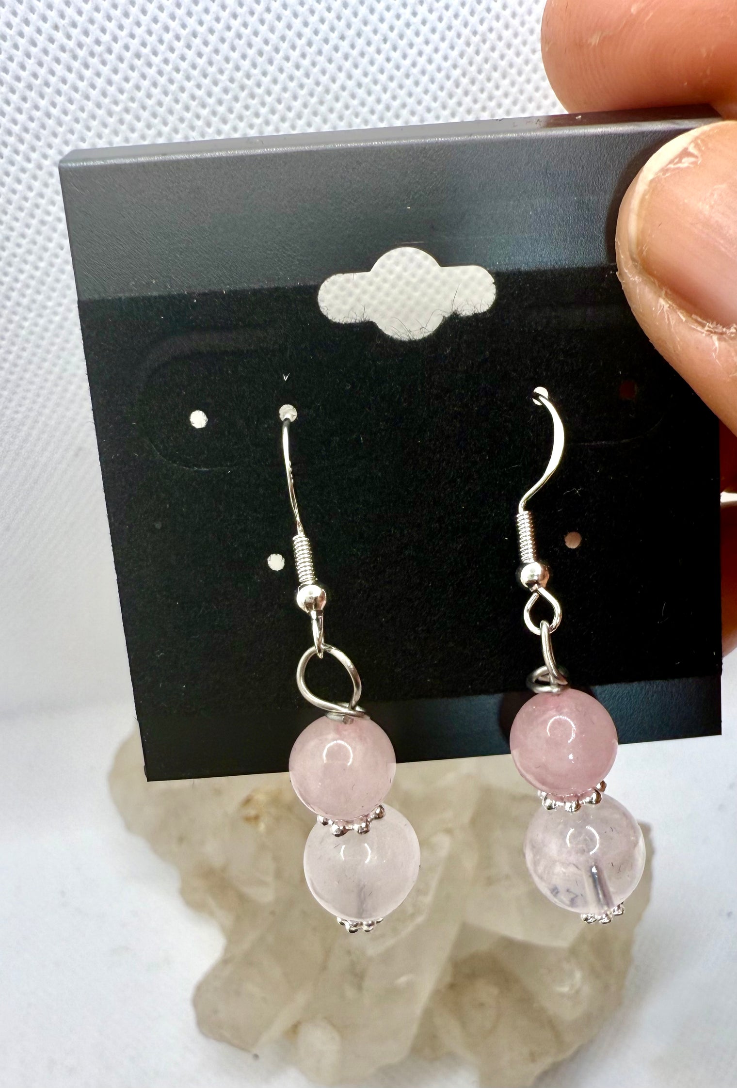 Rose Quartz Sterling Silver Plated Hooks Earrings