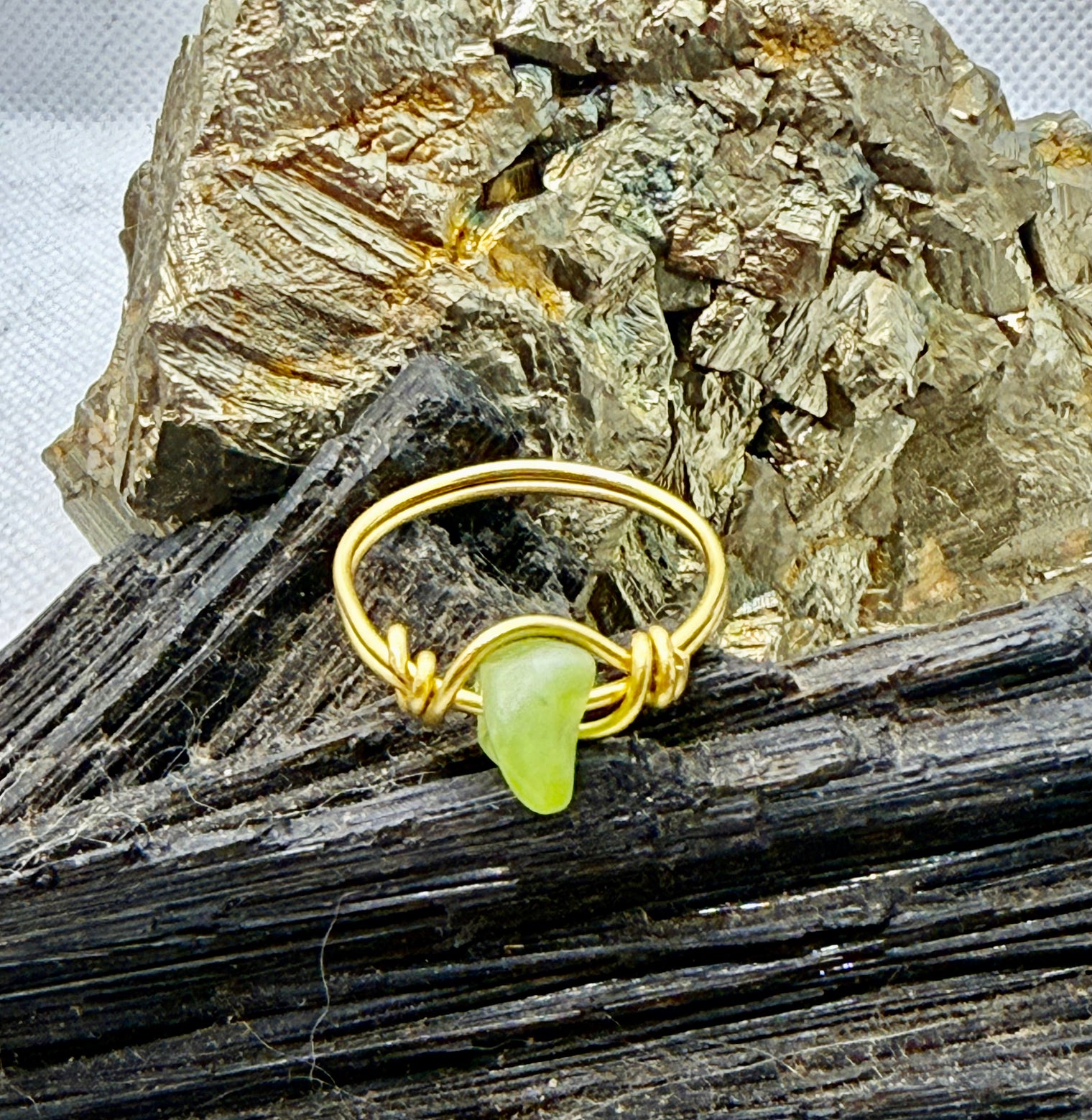 Peridot Brass Bead Ring