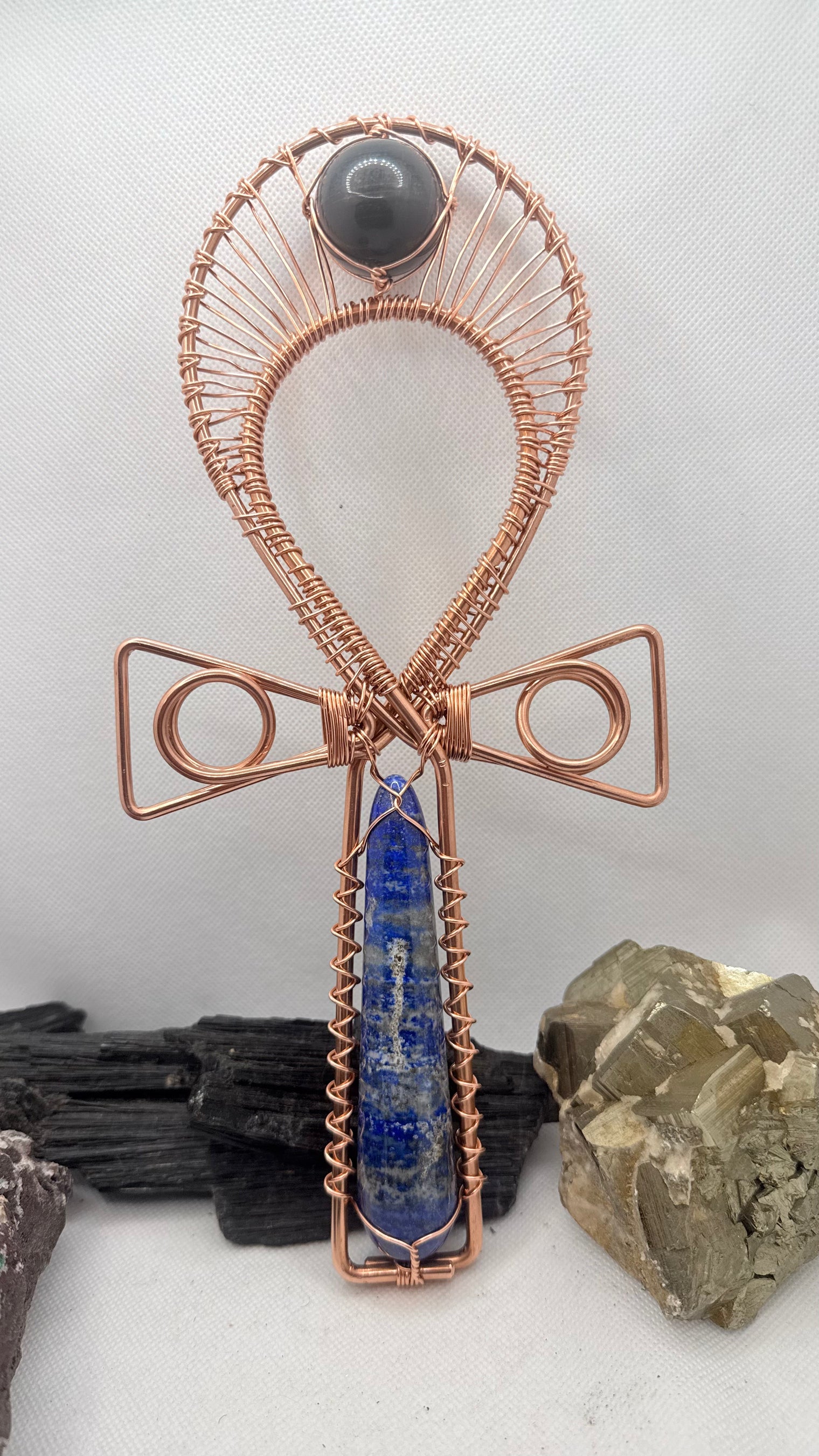 Lapis Lazuli and Blue Tiger Eye Handheld Ankh