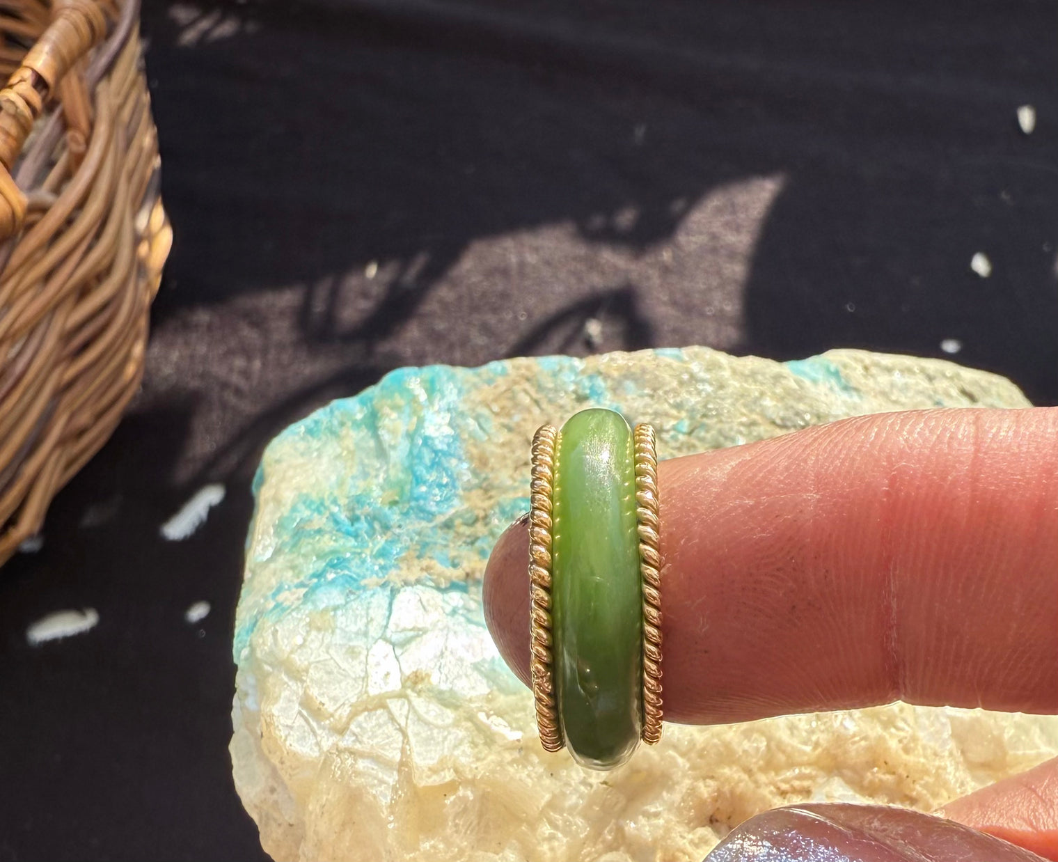 Vintage Gold Plated Nephrite Jade Rings