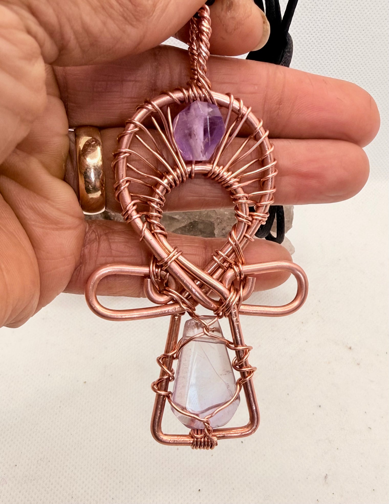 Amethyst Copper Ankh Pendant Necklace w/Amethyst top stone