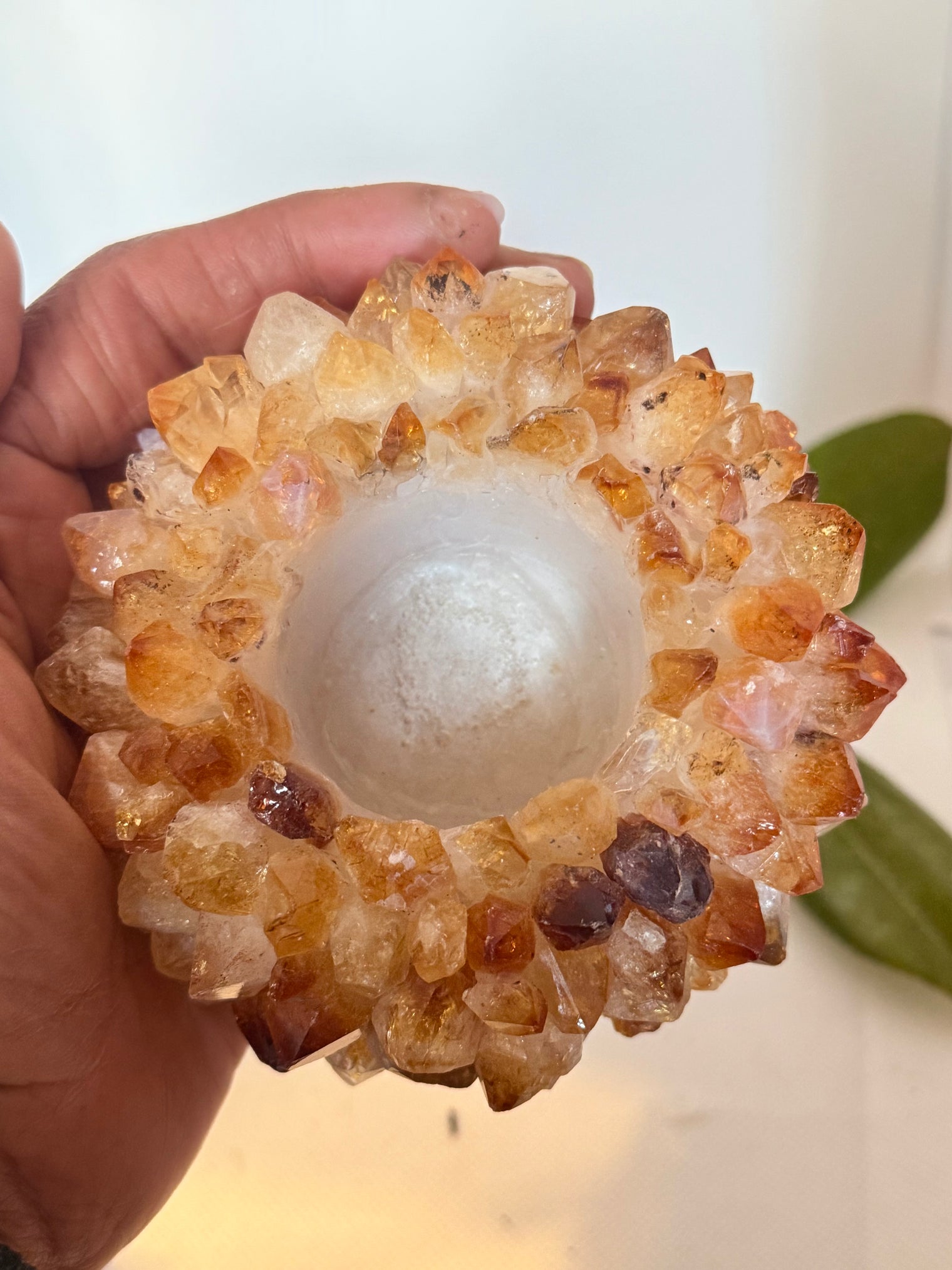 Citrine Flower Candle Holder Druzy Cluster Polished Crystal Quartz