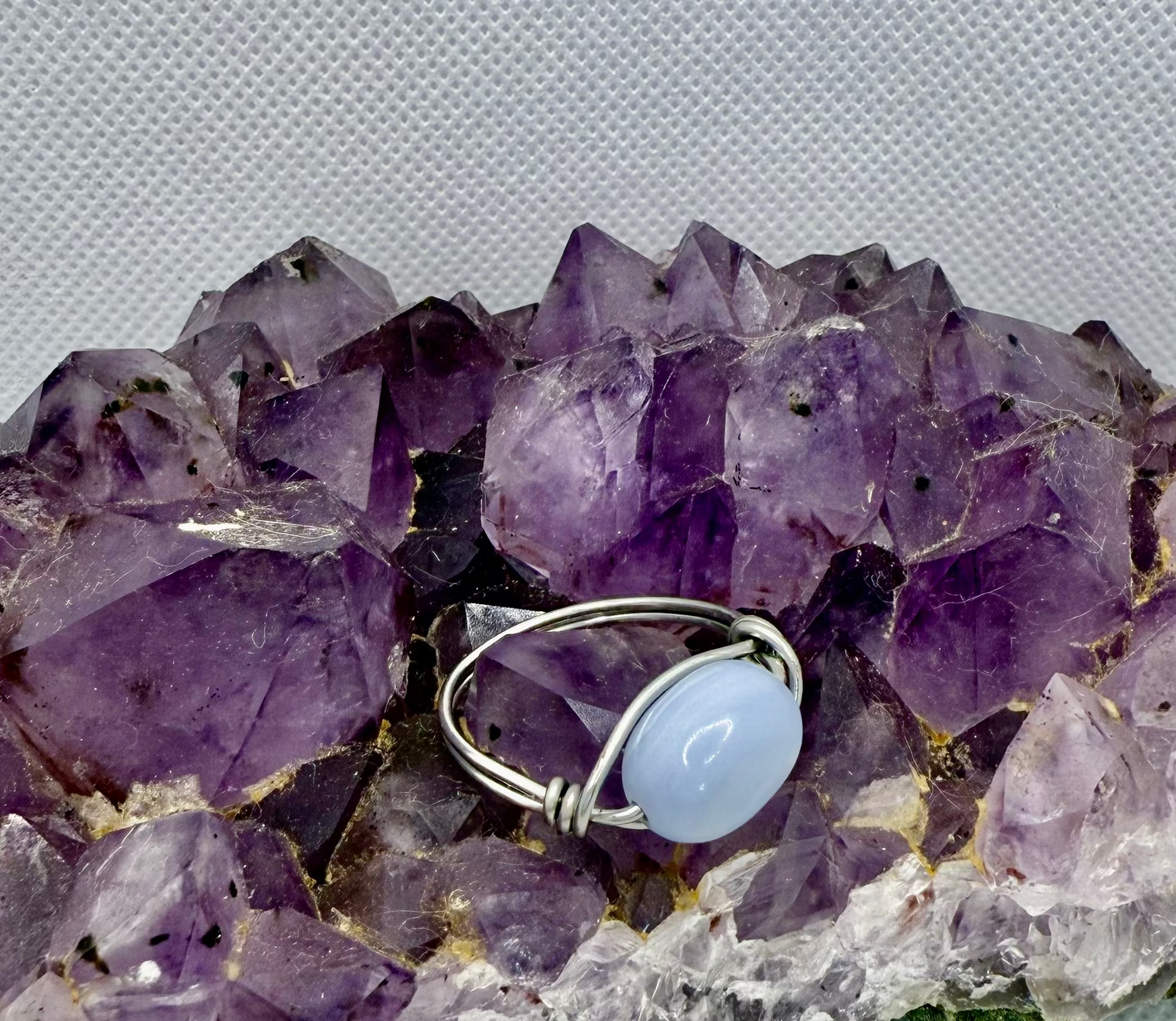 Blue Chalcedony Tinned Copper Bead Ring