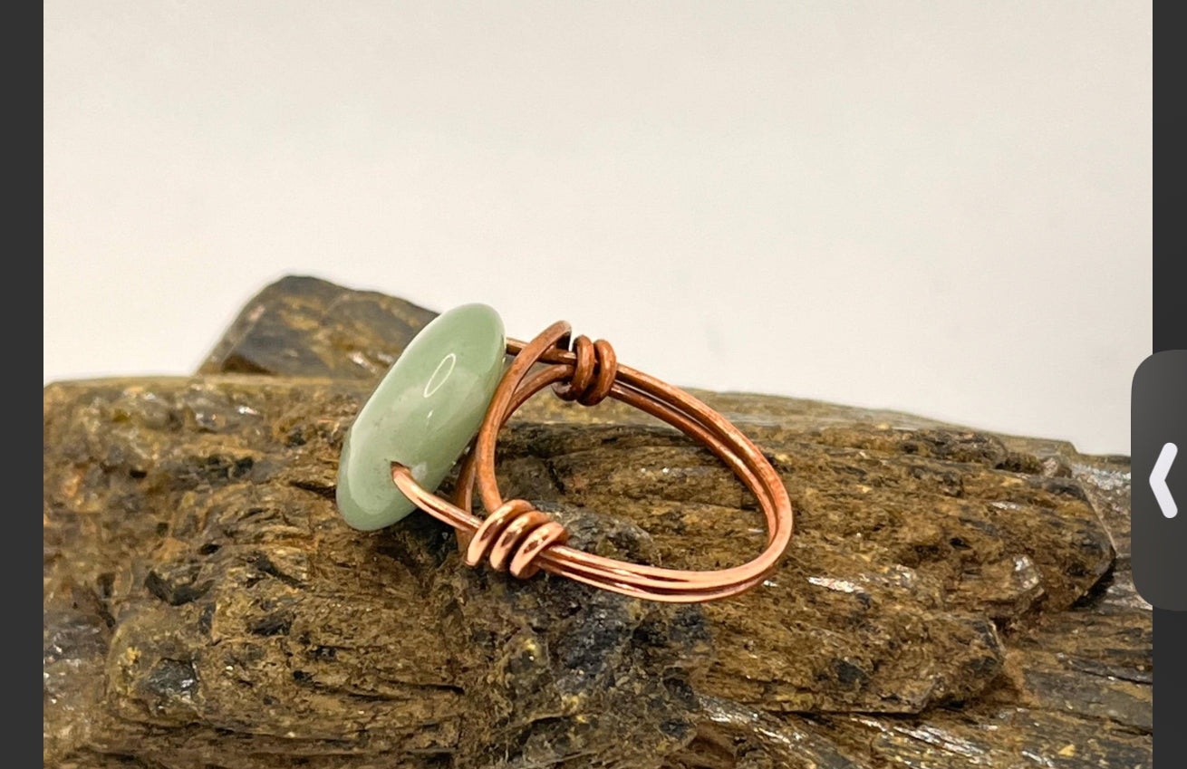 Green Aventurine Copper Bead Ring
