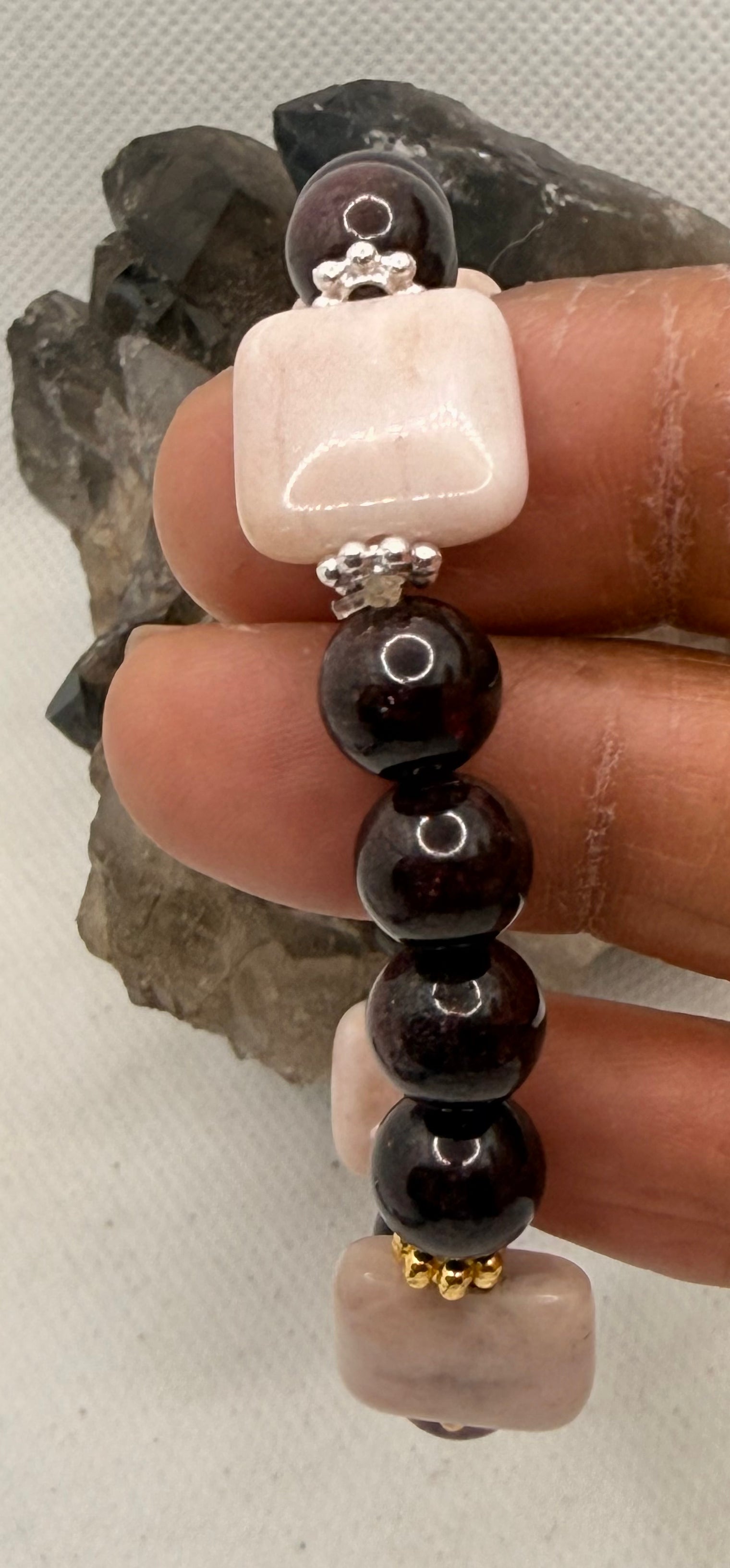 Garnet and Pink Moonstone “Capricorn New Moon 2026” Stretchy Bracelet