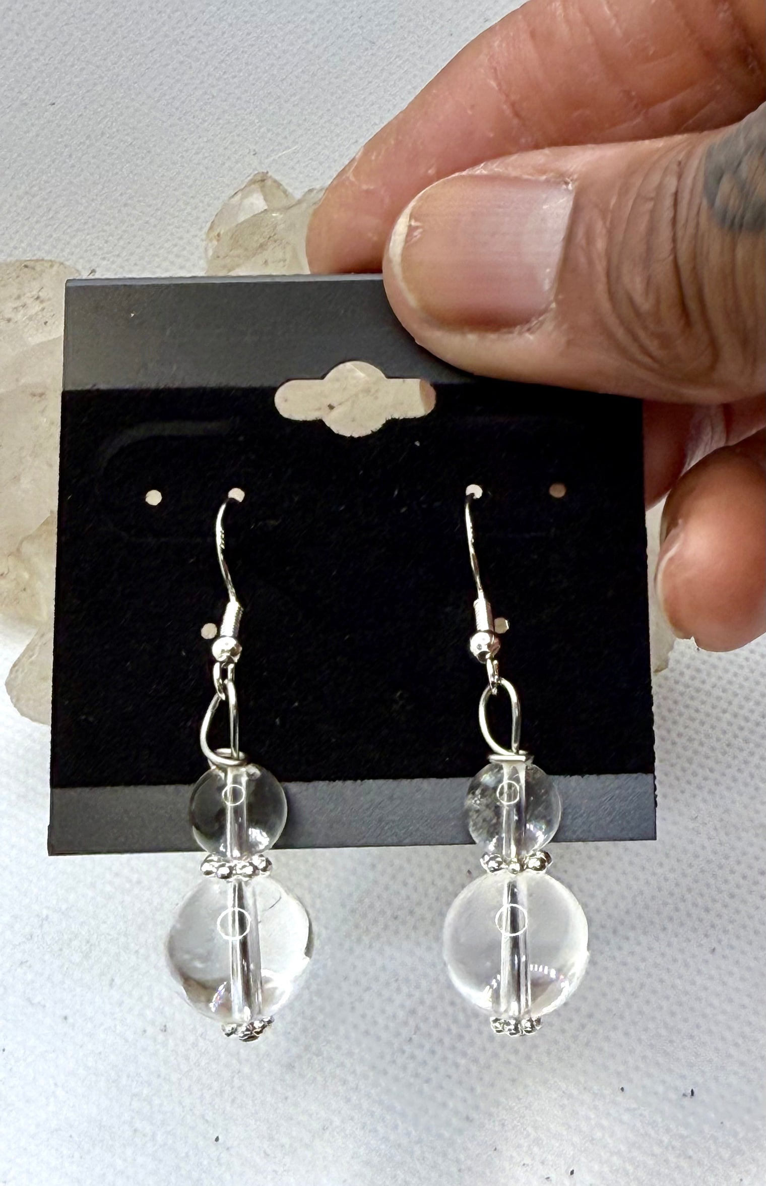 Clear Quartz Sterling Silver Plated Hooks Earrings