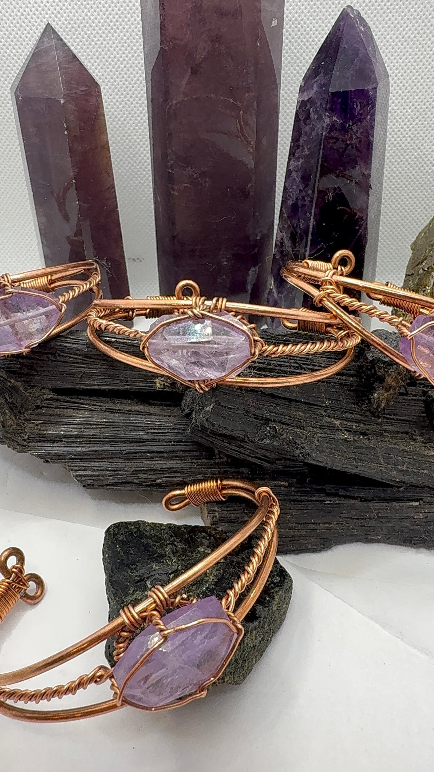 Natural Amethyst Wirewrapped Copper Bracelet