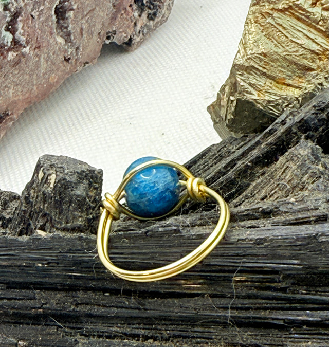 Apatite Brass Bead Ring