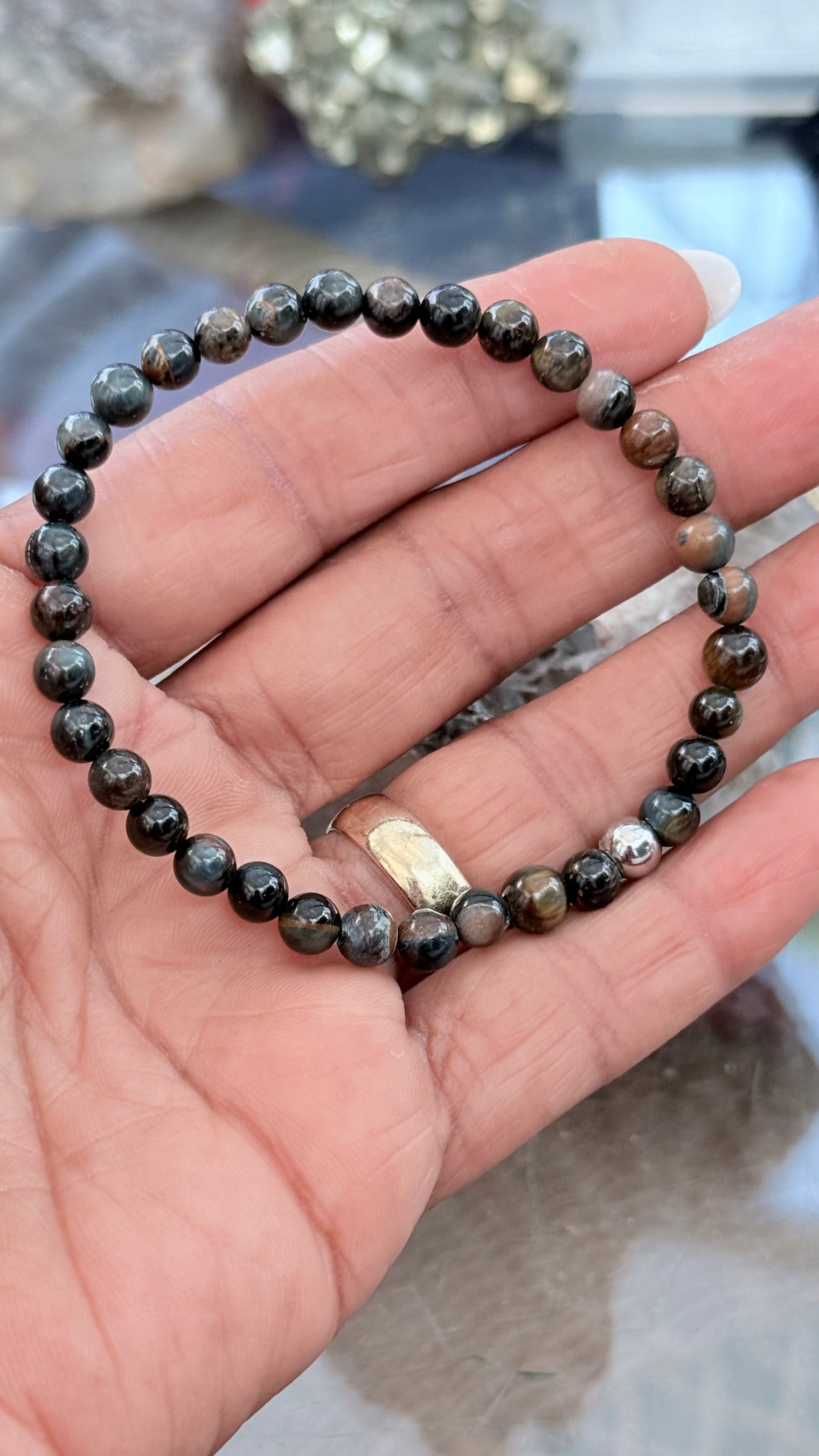 Blue Tigers Eye "Hawks Eye" Stretchy Bracelet