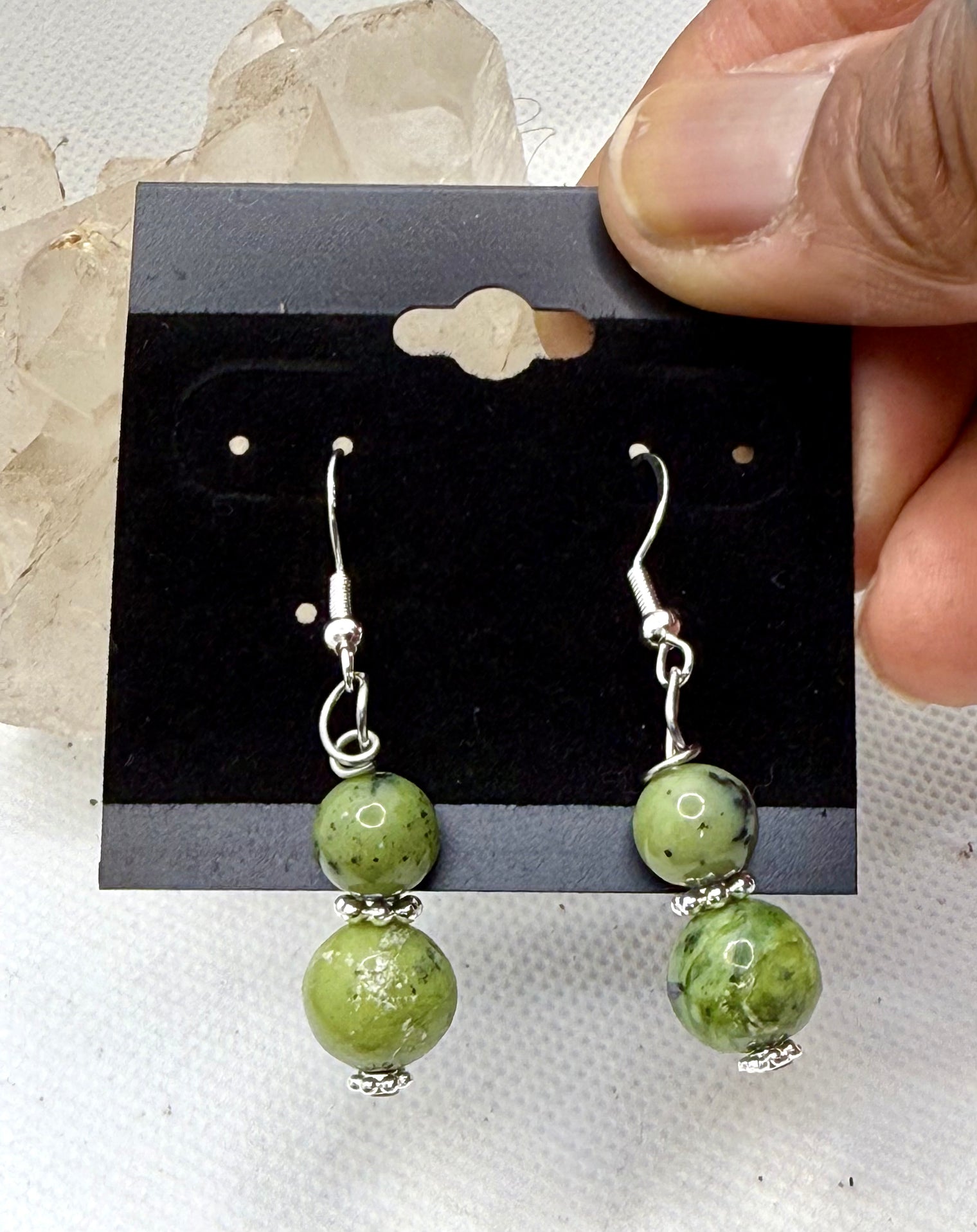 Canadian Jade Sterling Silver Plated Hooks Earrings