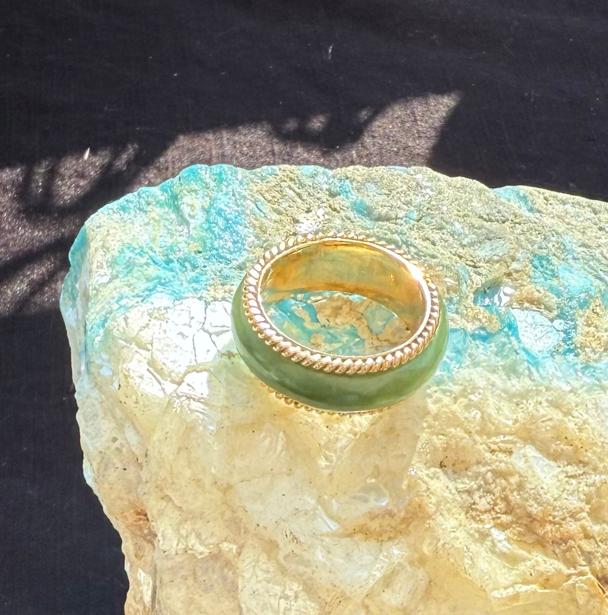 Vintage Gold Plated Nephrite Jade Rings