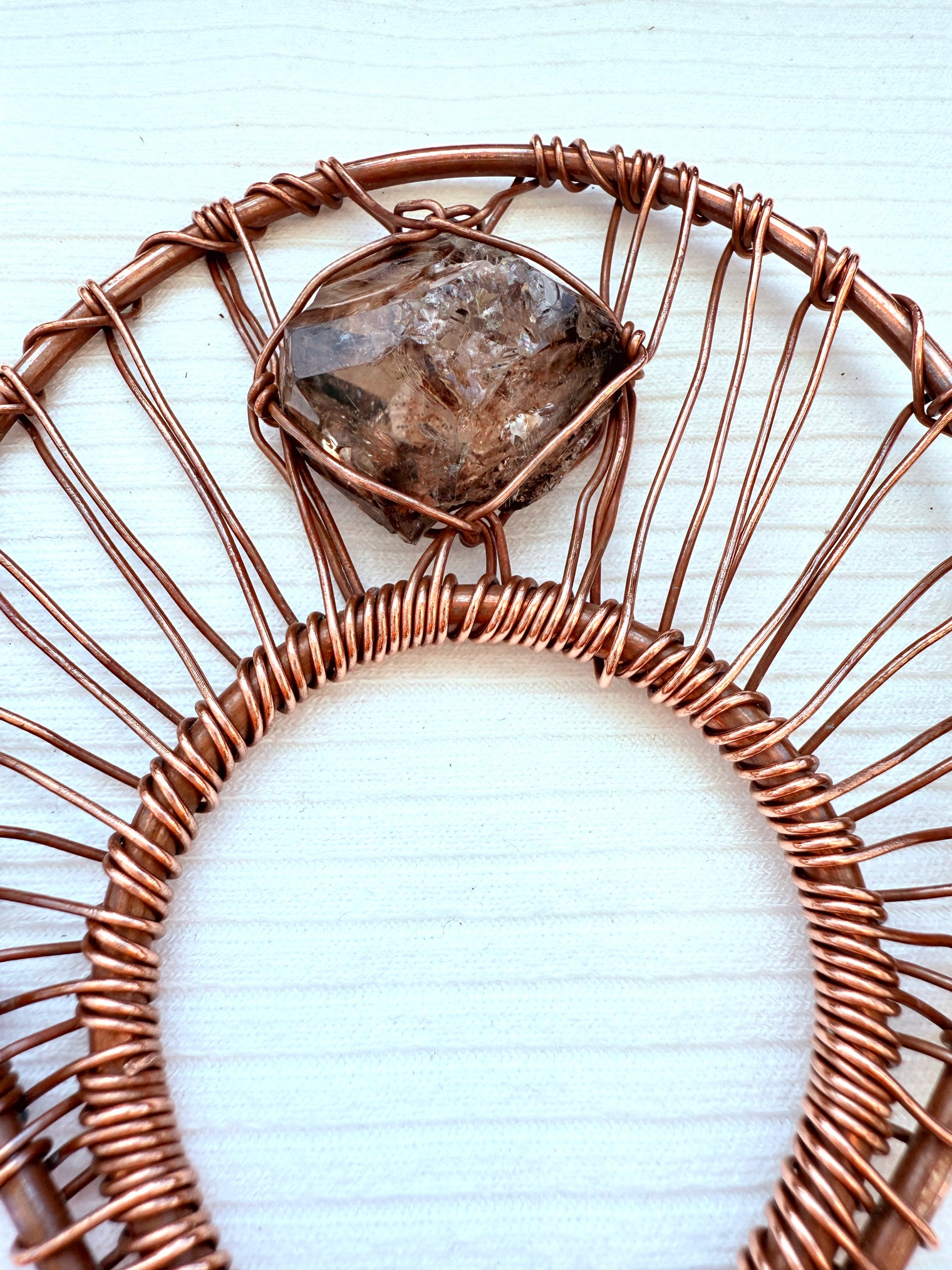 Black Tourmaline and Smoky Herkimer double terminated quartz crystal copper ankh