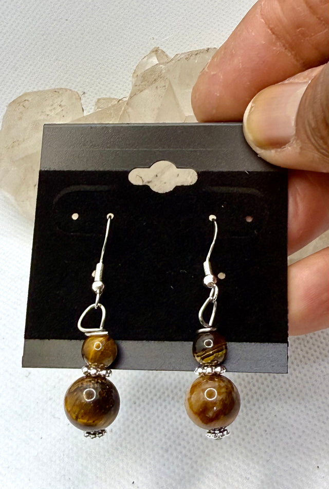 Tiger Eye Sterling Silver Plated Hooks Earrings