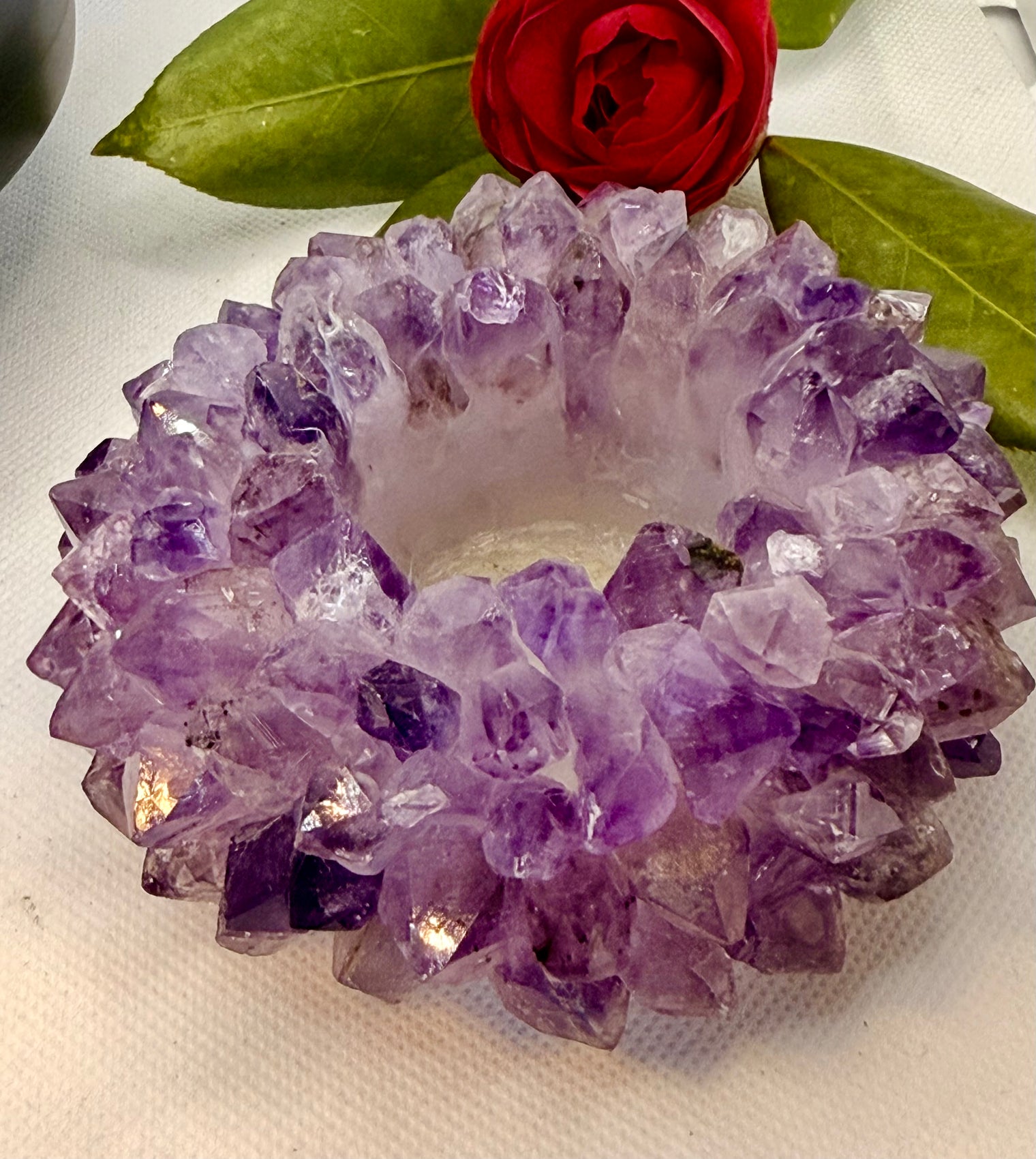 Amethyst Flower Candle Holder Druzy Cluster Polished Crystal Quartz