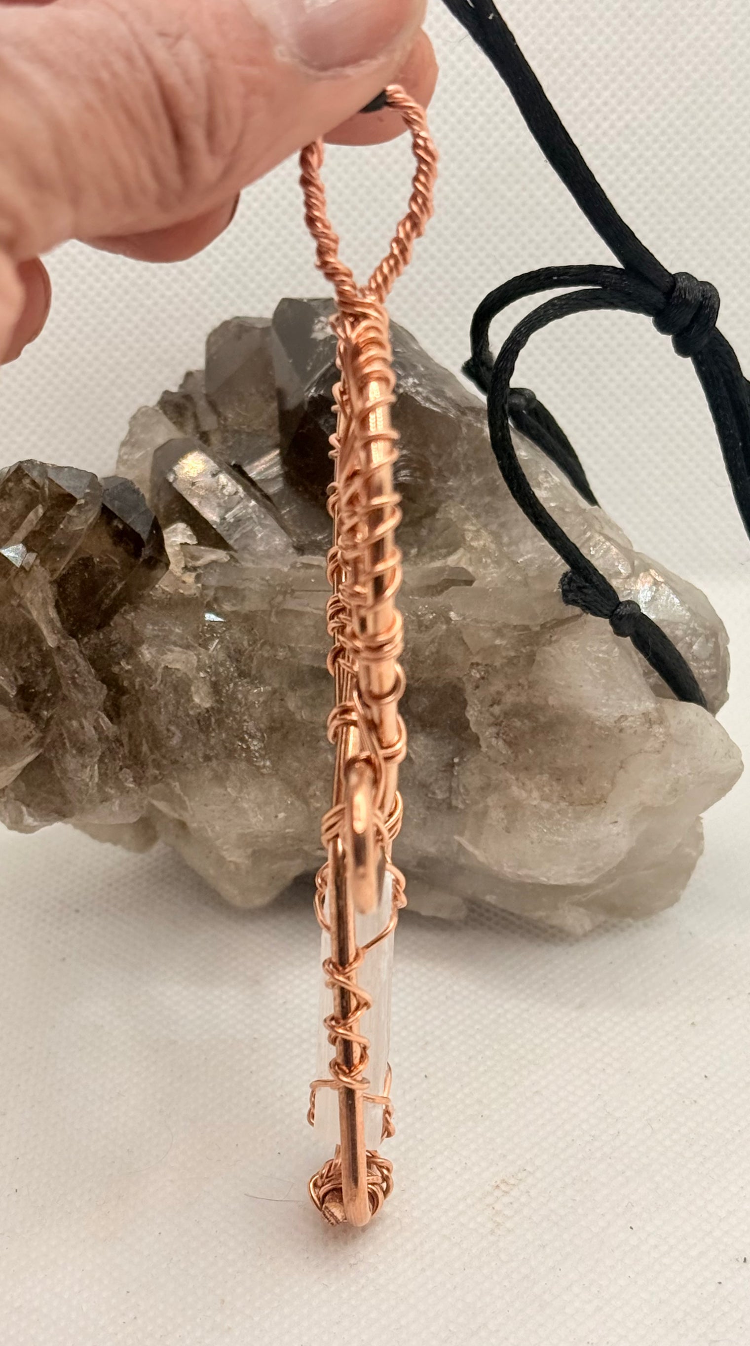 Selenite “Blade” Crystal Copper Ankh Pendant