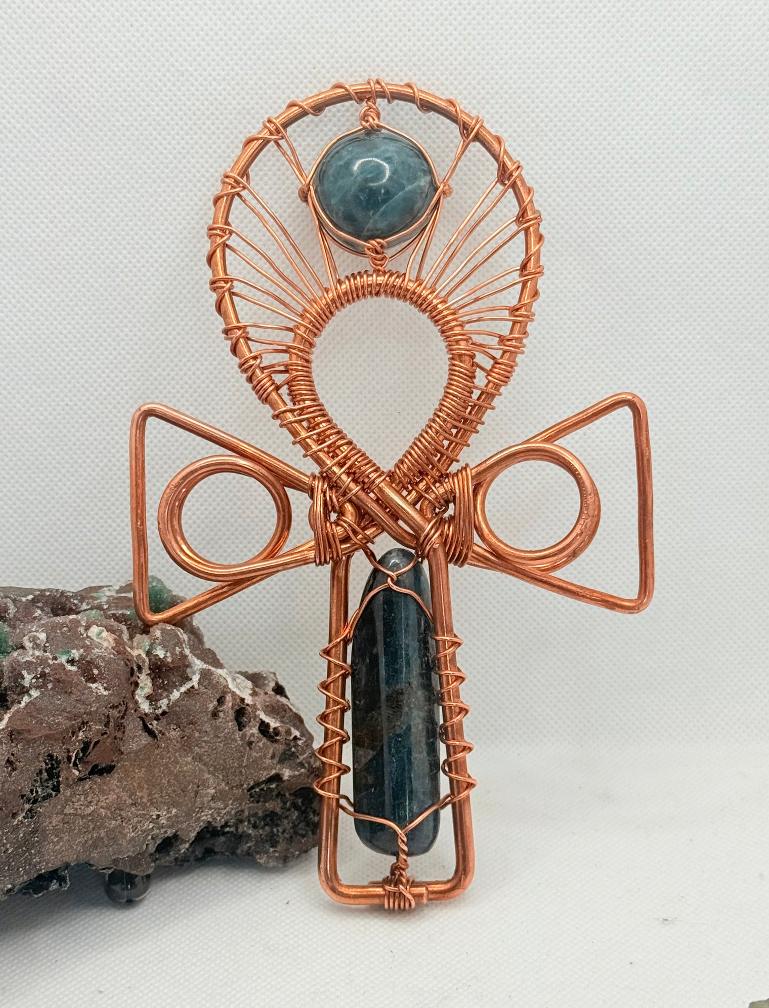 Apatite and Blue Kyanite EMF Protection Handheld Ankh