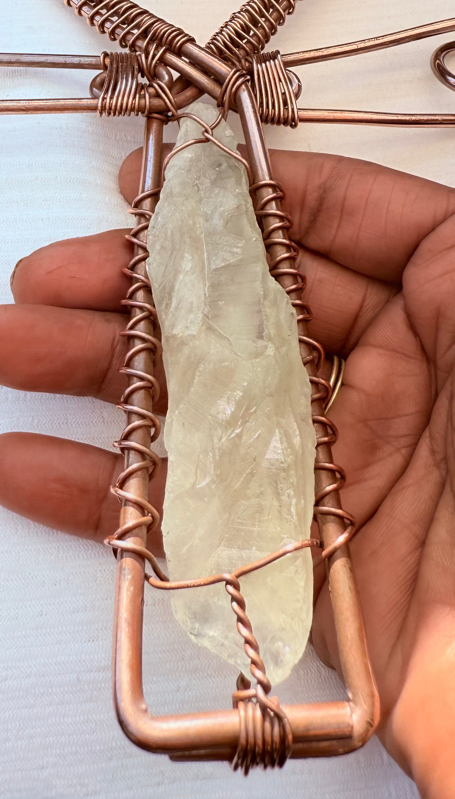 Green quartz and epidote copper ankh