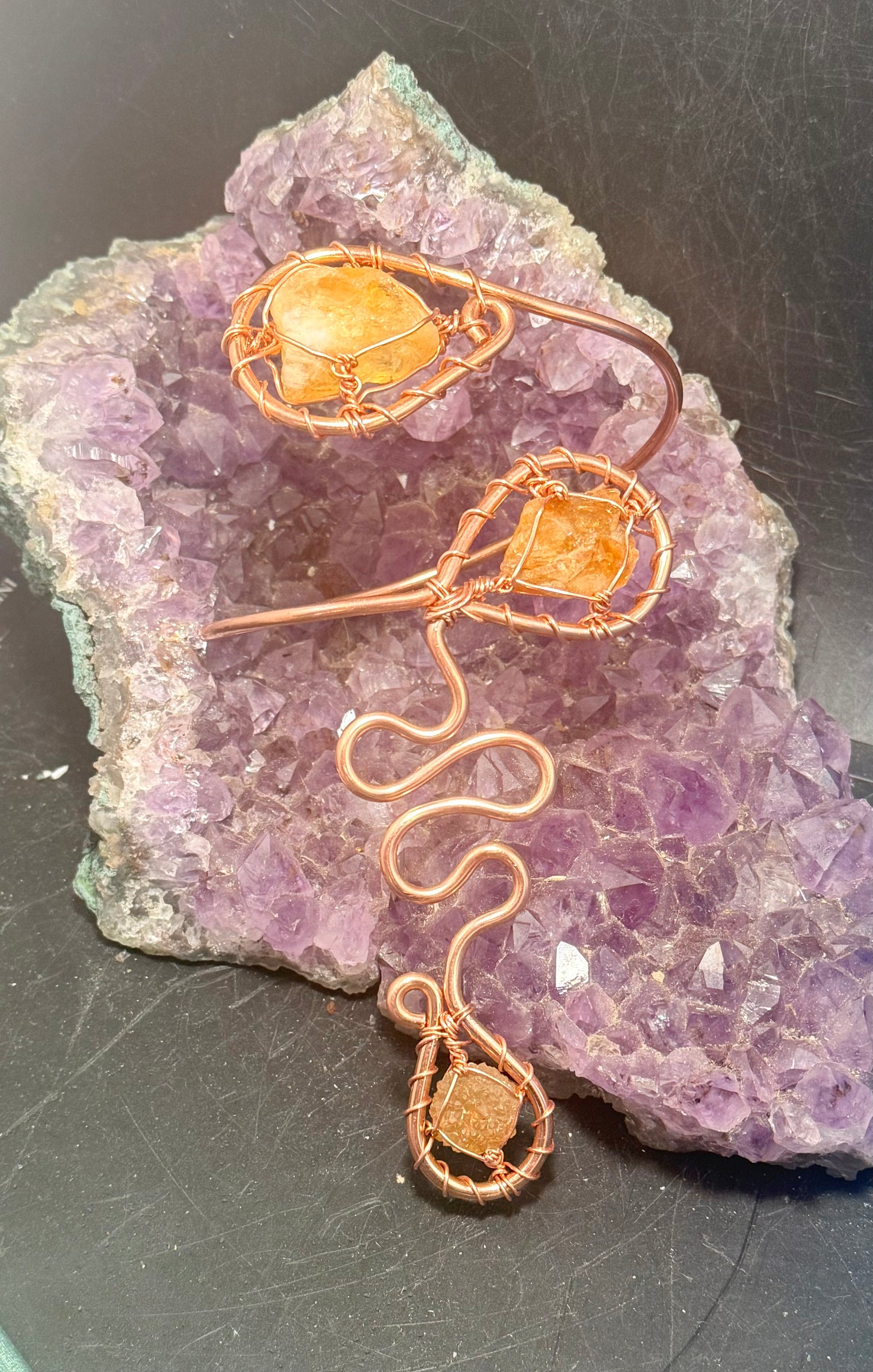 Prehnite, Citrine, Amethyst, Tiger Eye, Clear Quartz or Rose Quartz Copper Wirewrapped Arm Cuff