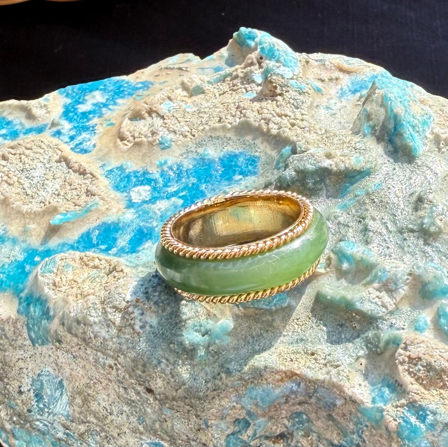 Vintage Gold Plated Nephrite Jade Rings