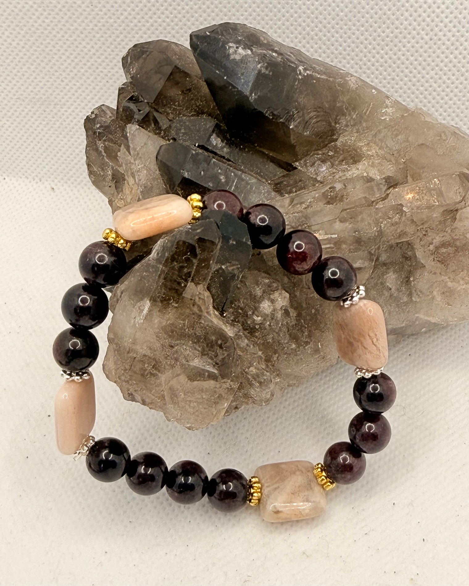 Garnet and Pink Moonstone “Capricorn New Moon 2026” Stretchy Bracelet