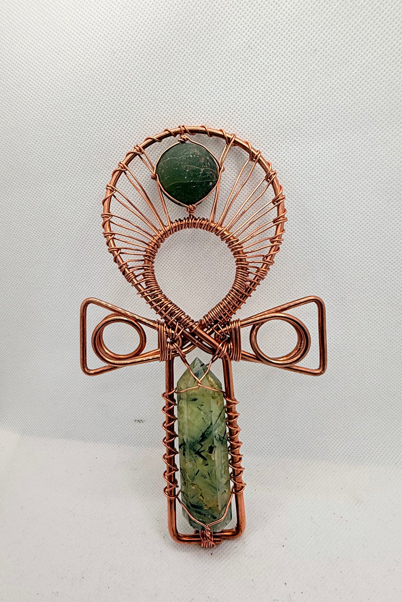 Prehnite Copper Crystal Handheld Ankh