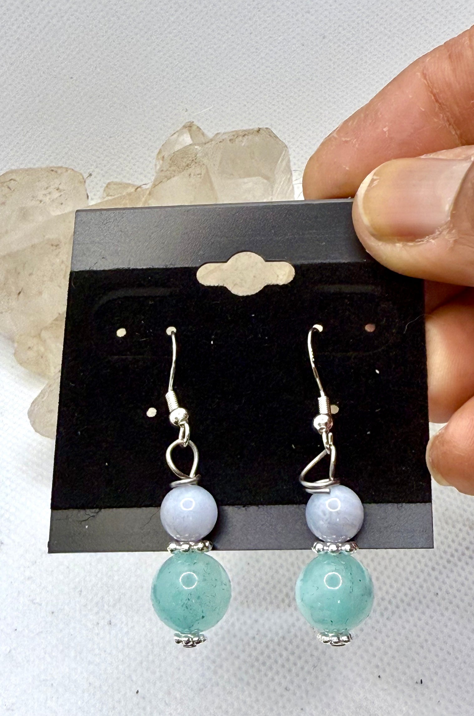 Amazonite and Blue Lace Agate Sterling Silver Plated Hooks Earrings