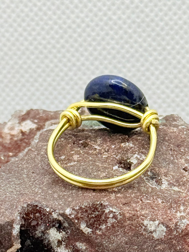 Lapis Lazuli “Coin” Brass Bead Ring
